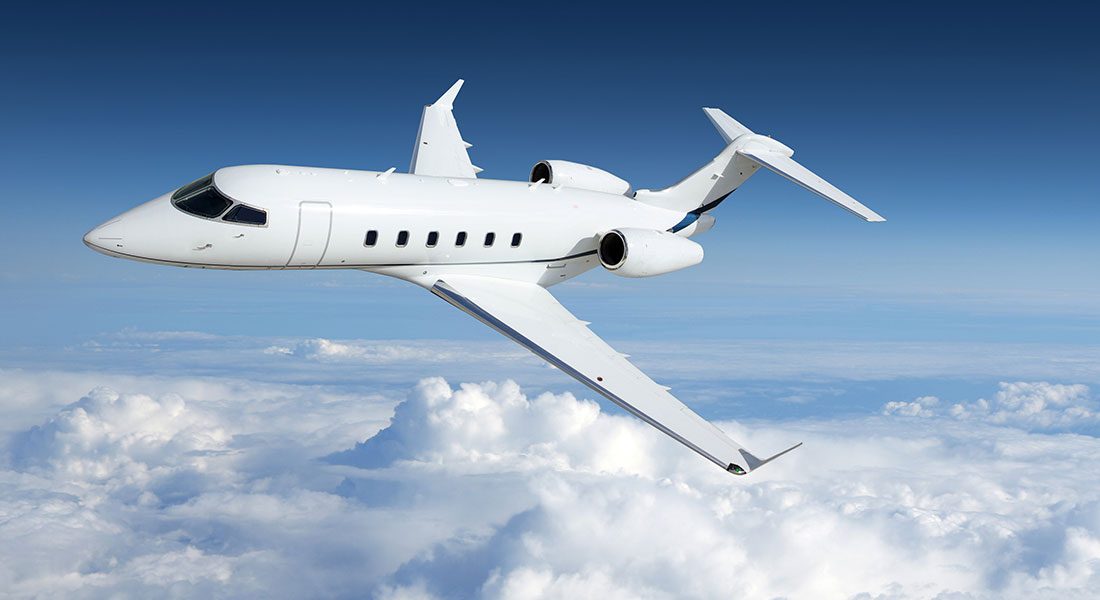 Business aircraft flying in clouds